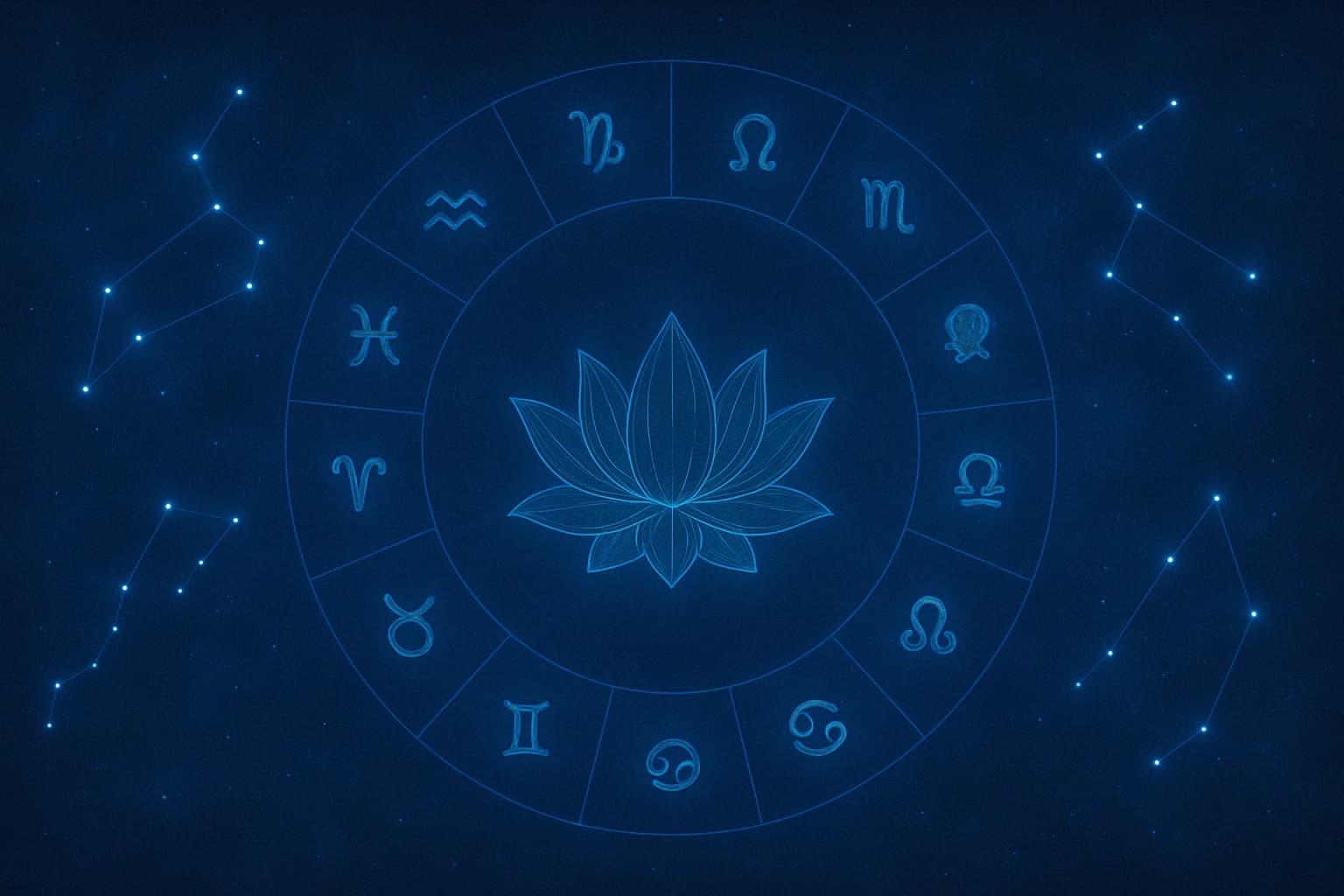 Représentation cosmique de la spiritualité avec fleur de lotus et signes astrologiques – définition du bien-être spirituel sur IdealVoyance